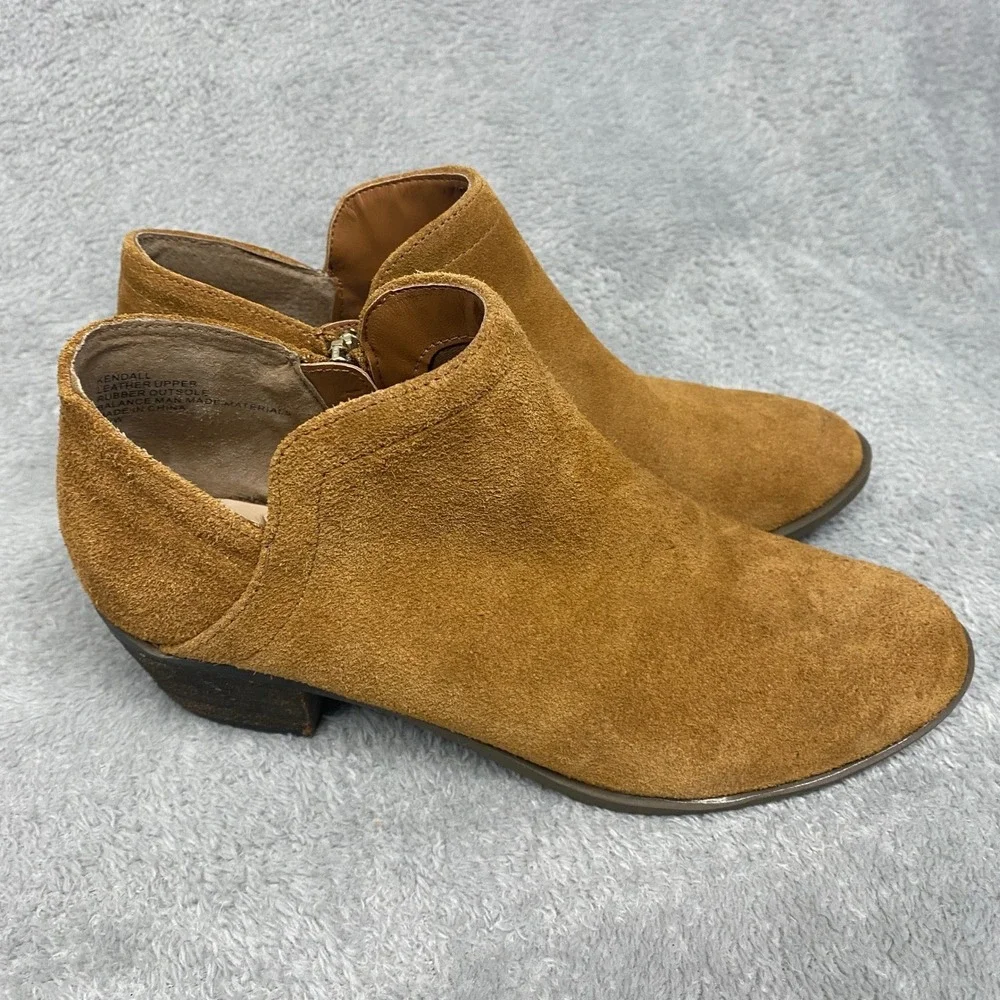 Crown Ivy Ankle Booties Womens 7 Wide Kendall Suede Side Zip Block Heel Tan‎ 7W